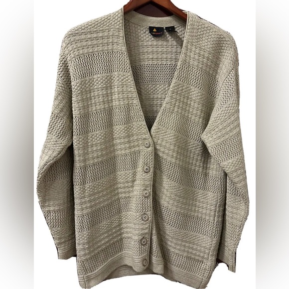 Vintage 90s LizSport Womens Size Medium Textured Oatmeal Tan Cardigan Sweater - Picture 3 of 8